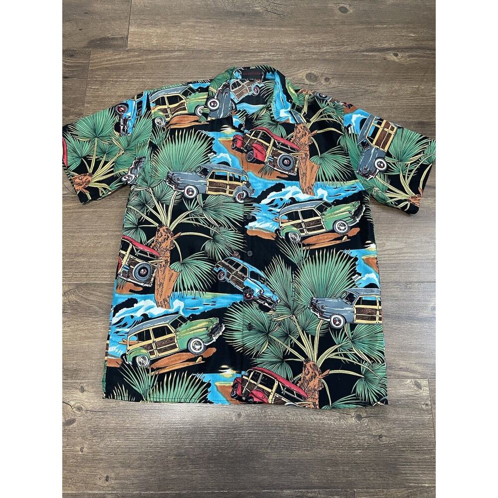 VINTAGE Big Brother Mens Shirt Size L Blue Aloha Hawaiian Chevrolet Malibu 90s